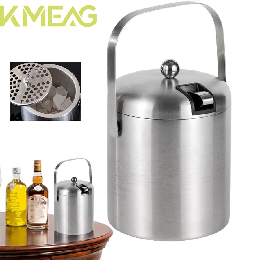 ステンレス製飲料用タブ - バー用品 1.3L 断熱アイスバケツ 蓋とハンドル付き、パーティー用二層ワインクーラー、シャンパンやワインに最適、おもてなしに最適なバーアクセサリー